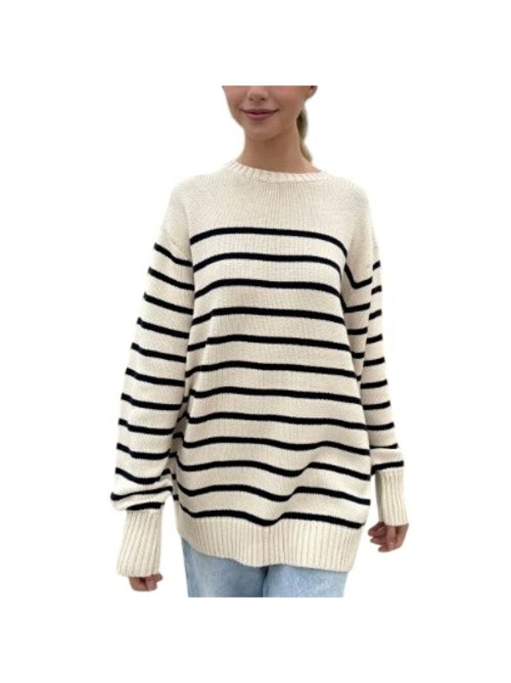 Brandy Melville Brianna Cotton Thin Stripe Slouchy Oversized Sweater Sz OS